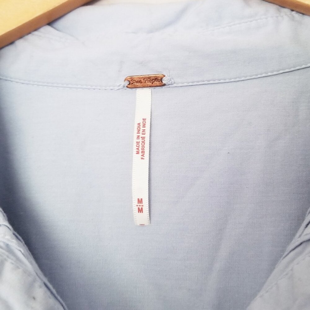 Free People Crochet Lace Trim Hooked On You Top Button Front Shirt Blue M $128 - Picture 8 of 16